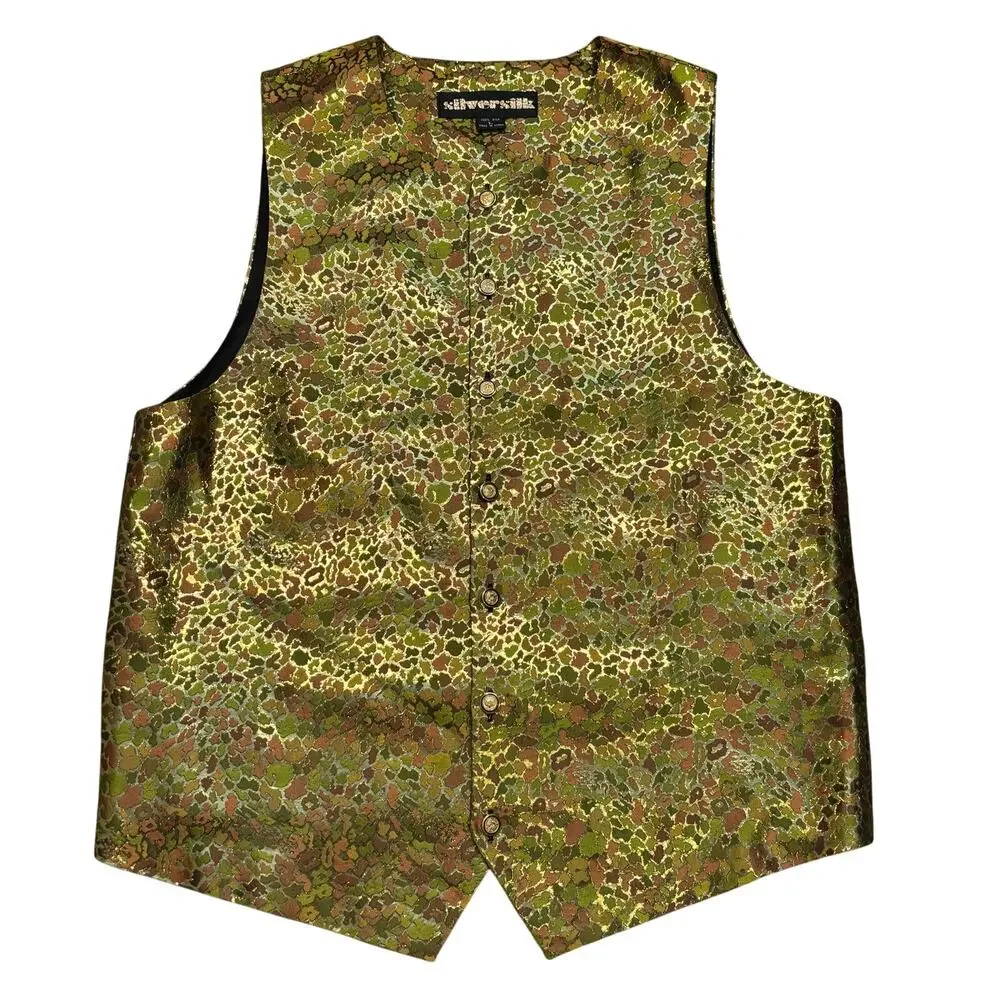 SilverSilk Paisley Camo Metallic Silk Vintage 90s Tailored Suit Vest Mens Large